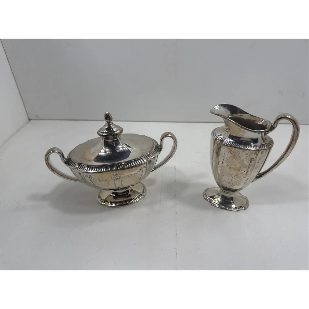 Antique‎ Community Plate Silverplated Lidded Sugar Creamer Pair 3pc. Rare